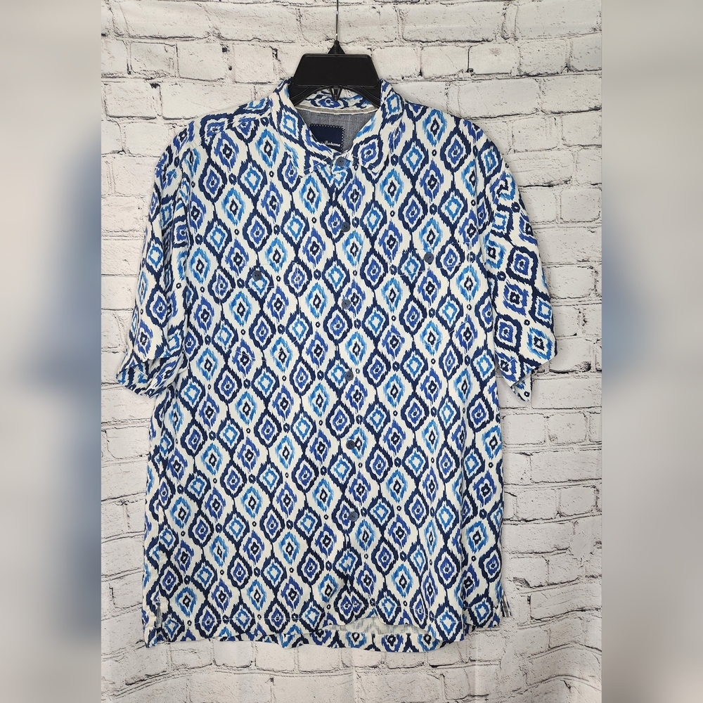 Tommy Bahama 100% Silk Men's Button Down Short Sleeve Shirt Size Large‎